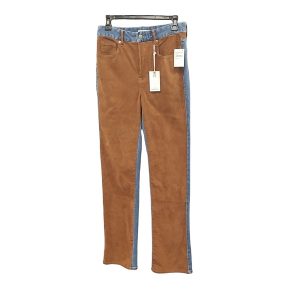 NWT GOOD AMERICAN Icon Mixed Suede Denim High Rise Straight Leg Jeans Size 12/31 - Picture 10 of 14